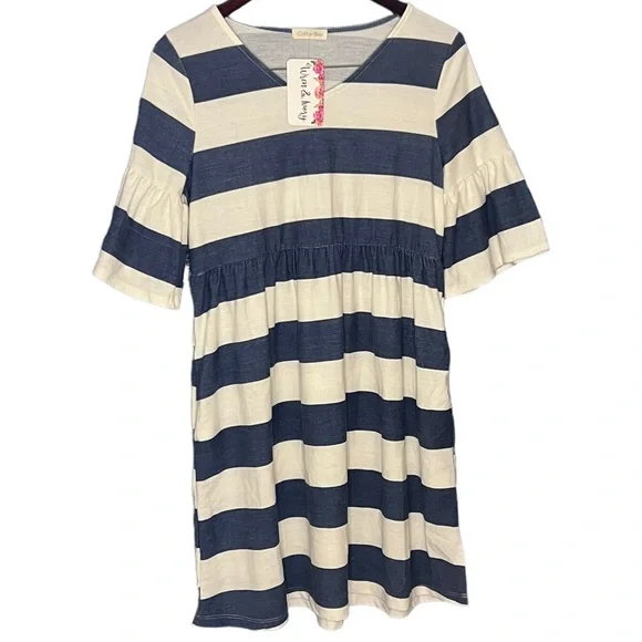 white christmas dresses Navy Cotton-Linen Dress | Comfy, Flattering, and Shapely main image 0